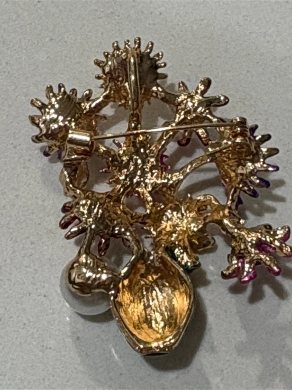 Multicolor Floral Enamel Brooch with Pearl Accent
